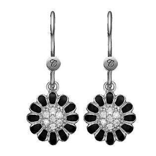 Christina Collect 925 Sterling Silver Black Marguerite Beautiful daisies with black enamel and 14 glittering topaz, model 670-S12Black